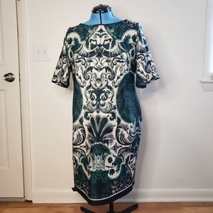 Signature Camryn Sheath Dress Size 14W Green White Black